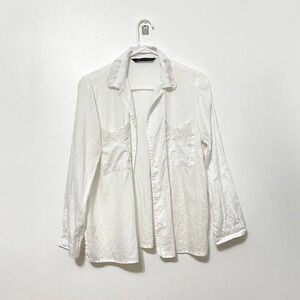 Zara - Linen Lace Button Down Blouse